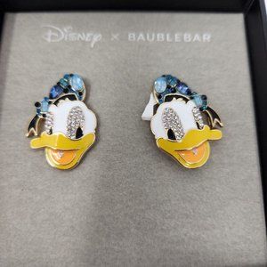 Disney x BaubleBar Gold Tone Donald Duck Blue Crystal Enamal Stud Earrings